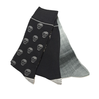 Robert Graham Multi Pattern Skull 3-Pack  Socks - Black