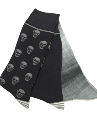 Robert Graham Multi Pattern Skull 3-Pack  Socks - Black