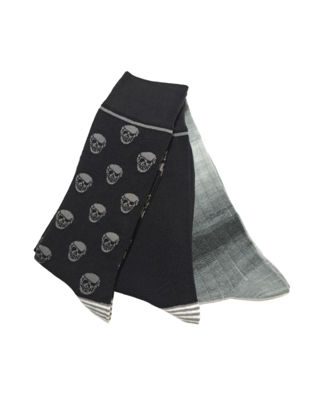 Robert Graham Multi Pattern Skull 3-Pack  Socks - Black