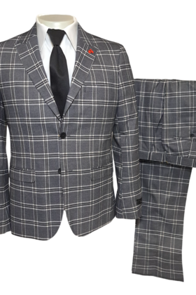 Alpha & Steele Plaid Suit - Black & Grey