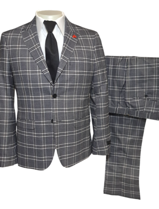 Alpha & Steele Plaid Suit - Black & Grey
