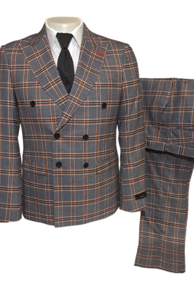 Alpha & Steele Plaid Suit - Black & Orange