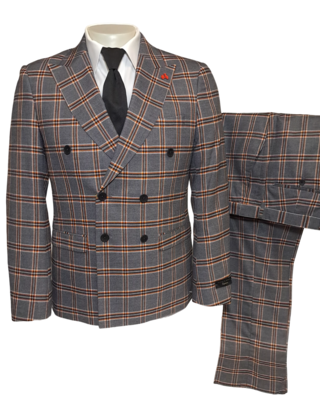 Alpha & Steele Plaid Suit - Black & Orange