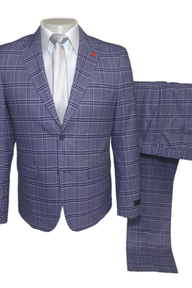 Alpha & Steele Plaid Suit - Blue & Navy