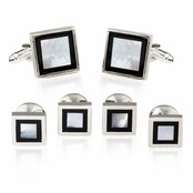 Framed Mother of Pearl Onyx Tuxedo Set Cufflinks Studs Framed Mother of Pearl Onyx Tuxedo Set Cufflinks Studs