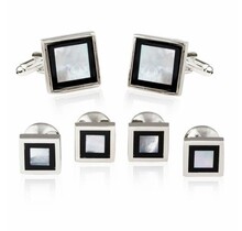 Framed Mother of Pearl Onyx Tuxedo Set Cufflinks Studs