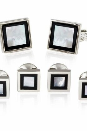 Framed Mother of Pearl Onyx Tuxedo Set Cufflinks Studs
