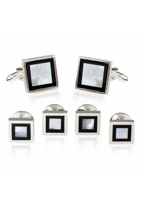 Framed Mother of Pearl Onyx Tuxedo Set Cufflinks Studs