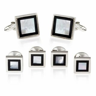 Framed Mother of Pearl Onyx Tuxedo Set Cufflinks Studs