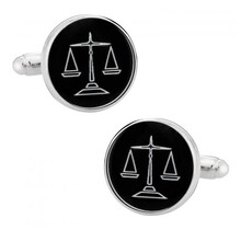 Attorney Lawyer Scales Of Justice Silver Black Cufflinks