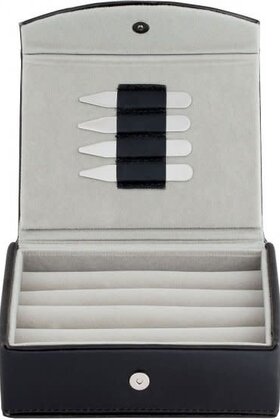 Leather Travel Cufflinks Box With 2 Pairs Metal Collar Stays