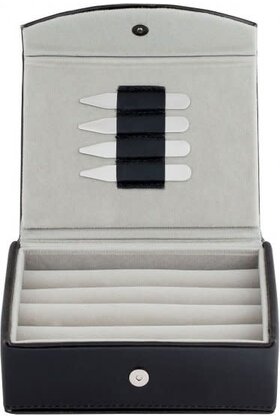 Leather Travel Cufflinks Box With 2 Pairs Metal Collar Stays