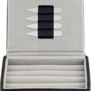 Leather Travel Cufflinks Box With 2 Pairs Metal Collar Stays