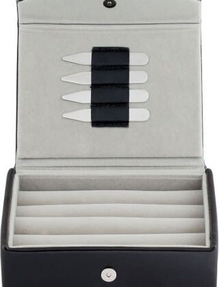 Leather Travel Cufflinks Box With 2 Pairs Metal Collar Stays