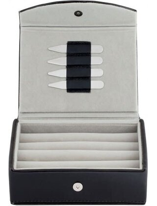 Leather Travel Cufflinks Box With 2 Pairs Metal Collar Stays