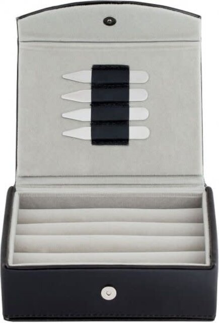 Leather Travel Cufflinks Box With 2 Pairs Metal Collar Stays