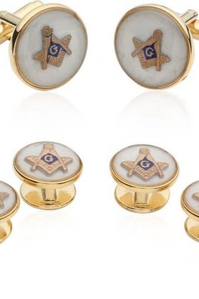 Mother Of Pearl Masonic Tuxedo Cufflinks And Studs