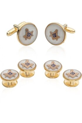 Mother Of Pearl Masonic Tuxedo Cufflinks And Studs