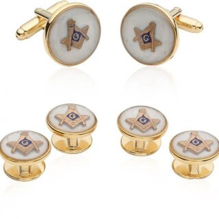 Mother Of Pearl Masonic Tuxedo Cufflinks And Studs