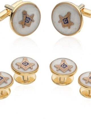 Mother Of Pearl Masonic Tuxedo Cufflinks And Studs