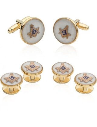 Mother Of Pearl Masonic Tuxedo Cufflinks And Studs