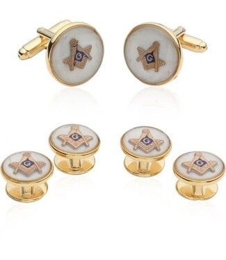 Mother Of Pearl Masonic Tuxedo Cufflinks And Studs