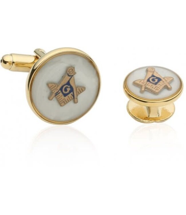 Mother Of Pearl Masonic Tuxedo Cufflinks And Studs