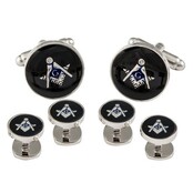 Freemason Masonic Cufflinks & Studs - Silver/Black