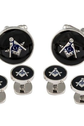 Freemason Masonic Cufflinks & Studs - Silver/Black