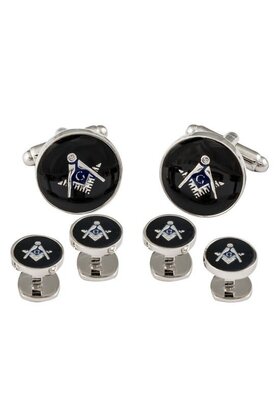Freemason Masonic Cufflinks & Studs - Silver/Black