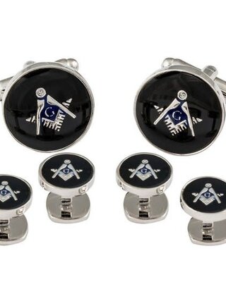 Freemason Masonic Cufflinks & Studs - Silver/Black