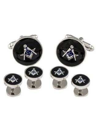 Freemason Masonic Cufflinks & Studs - Silver/Black