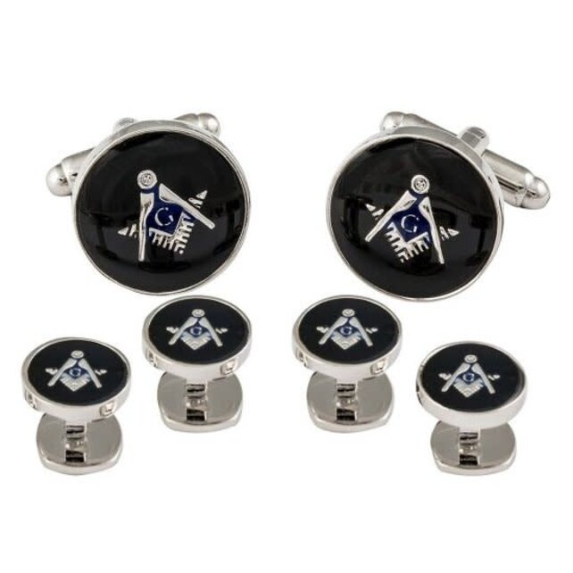 Freemason Masonic Cufflinks & Studs - Silver/Black