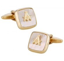 Masonic Compass Gold Cufflinks - Mother of Pearl