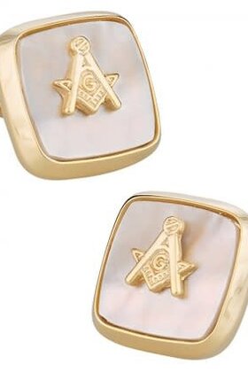 Masonic Compass Gold Cufflinks - Mother of Pearl