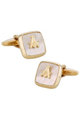 Masonic Compass Gold Cufflinks - Mother of Pearl