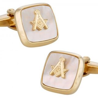 Masonic Compass Gold Cufflinks - Mother of Pearl