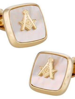 Masonic Compass Gold Cufflinks - Mother of Pearl