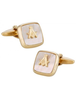 Masonic Compass Gold Cufflinks - Mother of Pearl