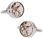 Working Silver Watch Movement Steampunk Cufflinks With Glass Cover Working Silver Watch Movement Steampunk Cufflinks With Glass Cover