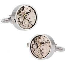 Working Silver Watch Movement Steampunk Cufflinks With Glass Cover