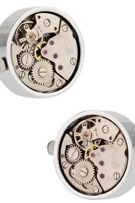 Working Silver Watch Movement Steampunk Cufflinks With Glass Cover