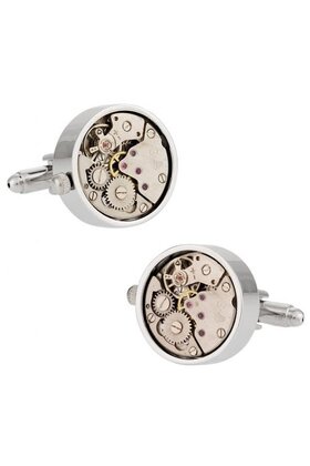 Working Silver Watch Movement Steampunk Cufflinks With Glass Cover