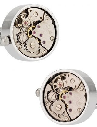Working Silver Watch Movement Steampunk Cufflinks With Glass Cover