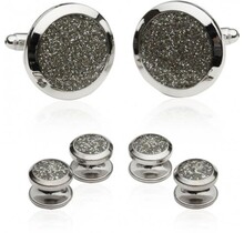 Men's Silver Diamond Dust Tuxedo Cufflinks And Studs