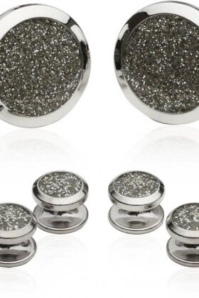 Men's Silver Diamond Dust Tuxedo Cufflinks And Studs