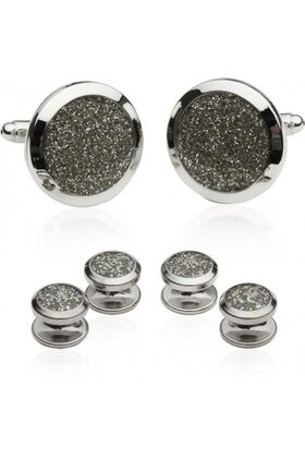 Men's Silver Diamond Dust Tuxedo Cufflinks And Studs