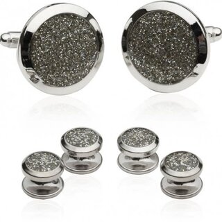 Men's Silver Diamond Dust Tuxedo Cufflinks And Studs