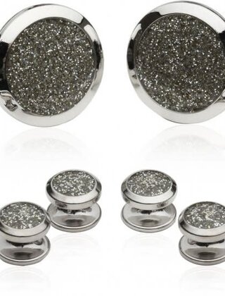 Men's Silver Diamond Dust Tuxedo Cufflinks And Studs
