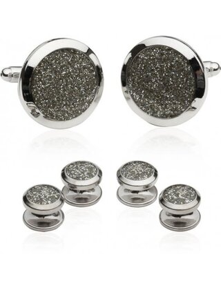 Men's Silver Diamond Dust Tuxedo Cufflinks And Studs